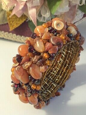 RARE Vintage Kenneth Jay Lane KJL Genuine & Garnet Stone Cuff Wrap Bracelet